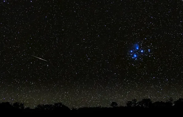 Stars, meteor, The Pleiades