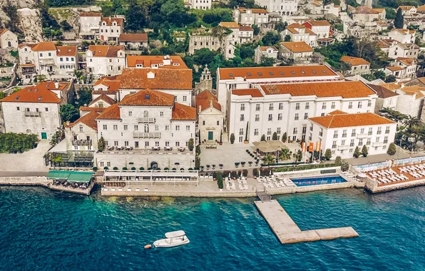 Sea, the city, home, pier, promenade, Adriatica, Montenegro, Jadran