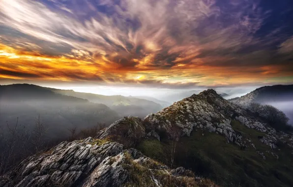 Sunset, mountains, nature