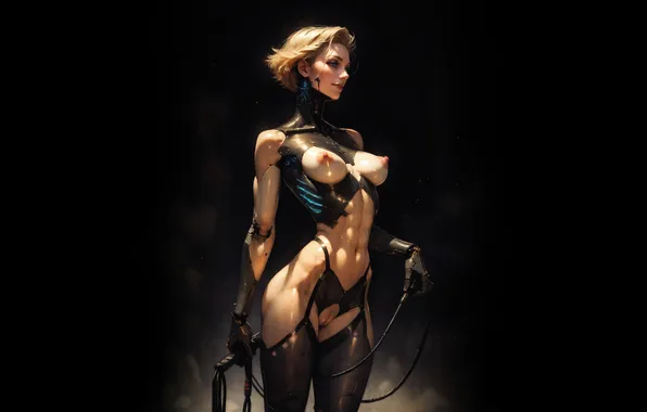 Girl, blonde, cyborg, whip, neuroart, neural network, ai art