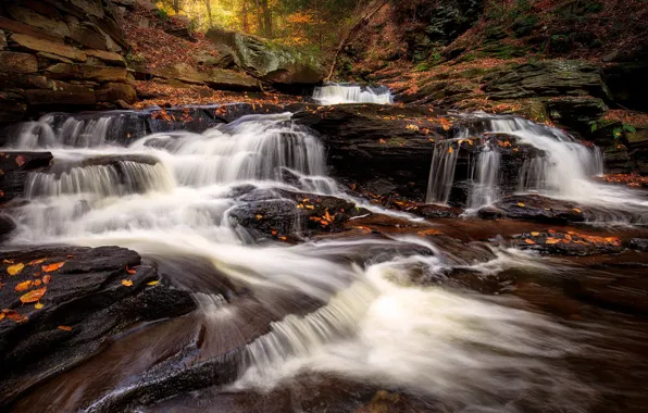 Picture autumn, stones, waterfall