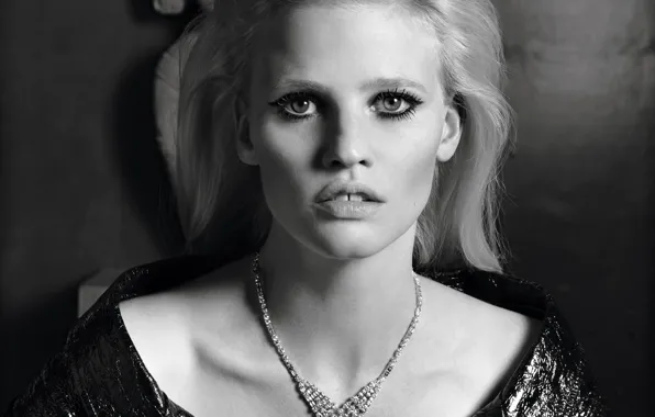Picture photo, model, portrait, necklace, makeup, hairstyle, blonde, black and white