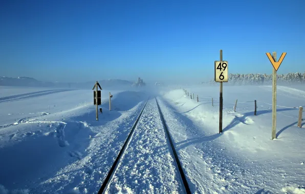Winter, landscape, sign, railroad