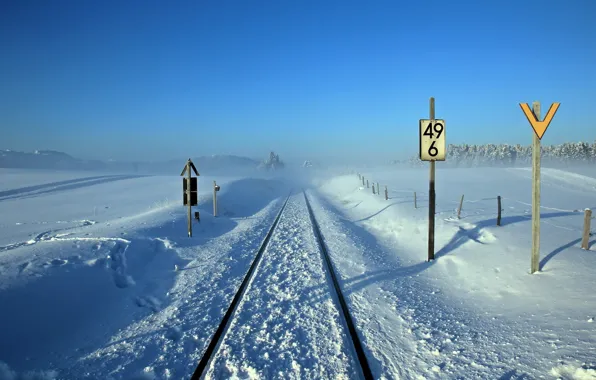 Picture winter, landscape, signs, railroad