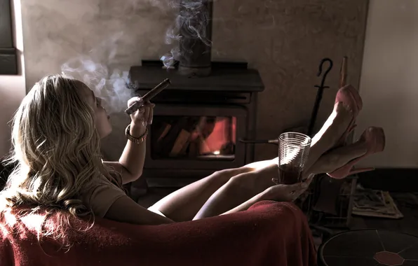 Picture girl, room, cigar
