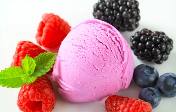 Picture raspberry, blueberries, plate, ice cream, dessert, BlackBerry, sweet, berry