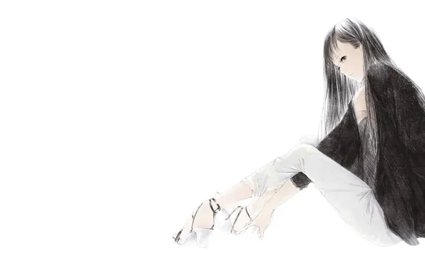 Picture girl, figure, white background, sitting, sawasawa