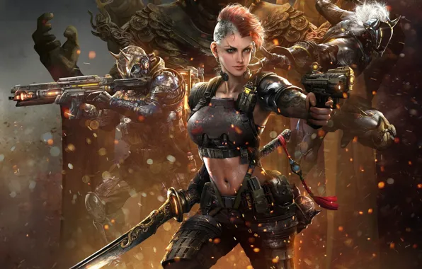 Girl, Soldiers, Sparks, Weapons, Art, Art, Fiction, Concept Art