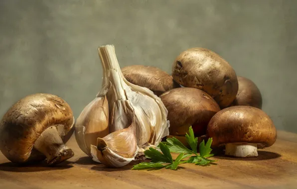 Mushrooms, food, garlic