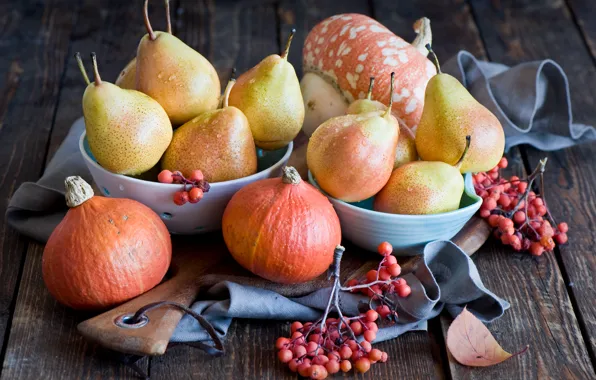 Picture autumn, berries, pumpkin, fruit, still life, vegetables, pear