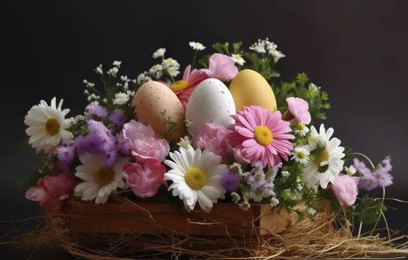 Flowers, table, holiday, egg, eggs, bouquet, spring, Easter