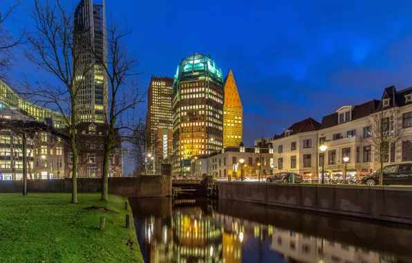 Picture lights, building, the evening, Netherlands, The Hague