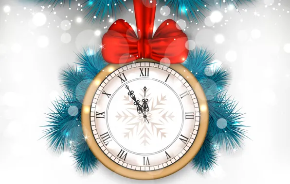 Picture branches, red, glare, holiday, watch, vector, white background, New year