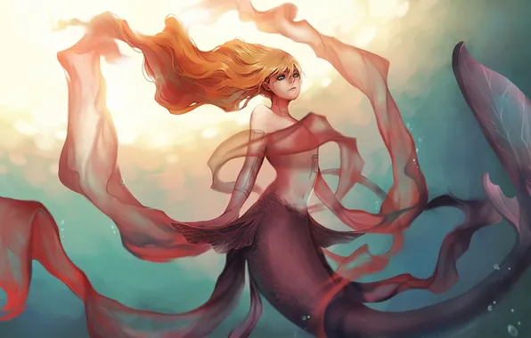 Picture sea, girl, mermaid, art, tail, fins, udonnodu