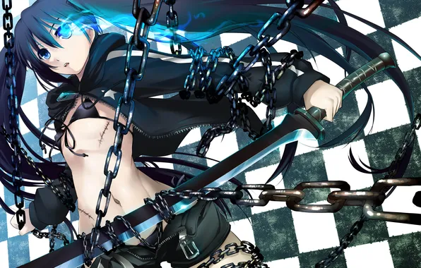 Weapons, sword, katana, chain, black rock shooter, scar, mato kuroi