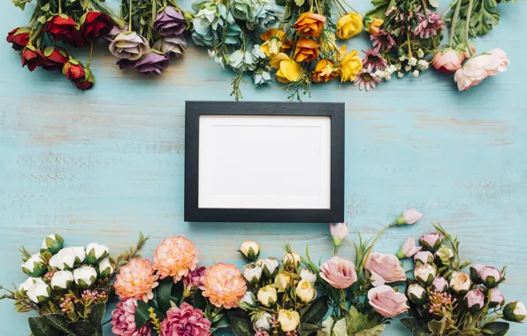 Flowers, background, frame, colorful, wood, flowers, bright