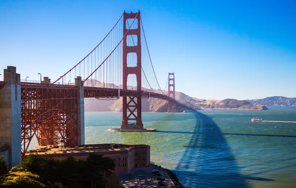 The sky, mountains, bridge, Bay, San Francisco, Golden Gate