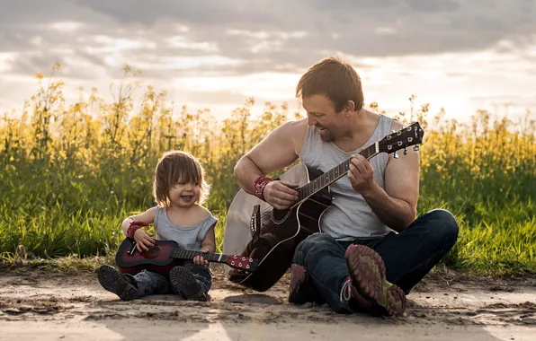 Music, mood, guitar, father, son