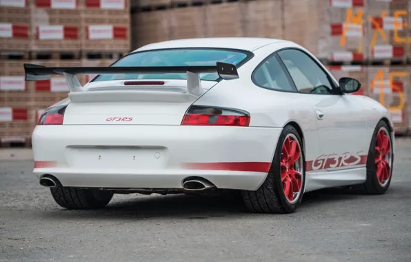 White, Carbon, Back, Spoiler, Porsche 996 GT3 RS, Red stripes