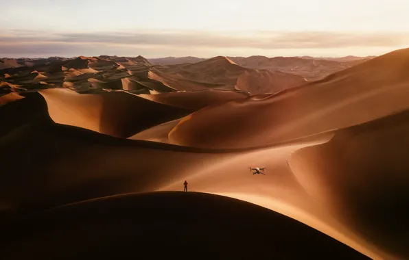 Hills, desert, people, dunes, Sands, relief, drone