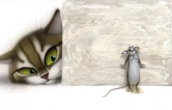 Picture cat, the situation, mouse, art, children, Vladimir Stakheev