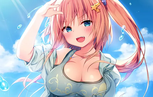 Picture girl, sexy, bra, cleavage, blouse, long hair, boobs, anime