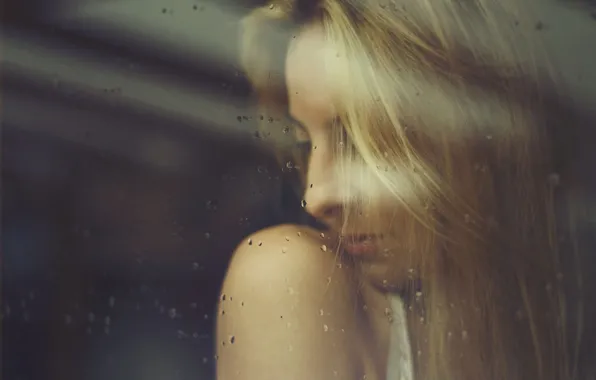 Picture glass, girl, drops, blonde