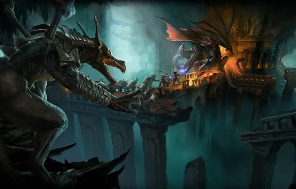 Picture dragons, battle, dungeon, travelers, Drakensang Online