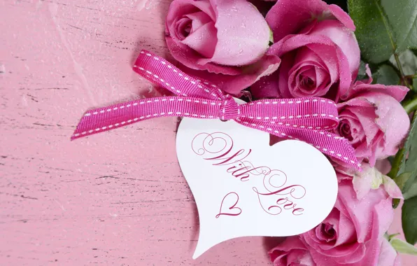 Picture the inscription, roses, bouquet, heart, bow