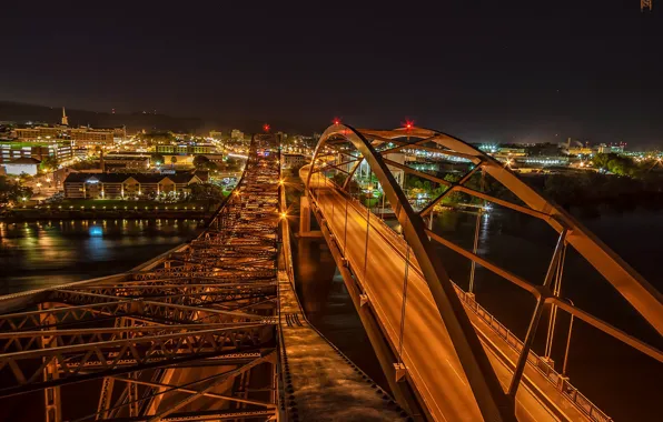 Night, bridge, the city