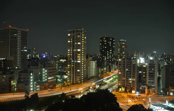 Picture night, skyscrapers, Tokyo, Japan