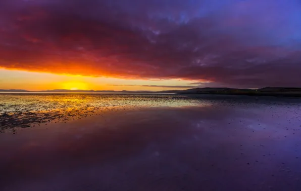 Picture sea, sunset, shore, the evening, Scotland, tide, glow