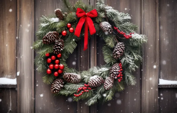 Branches, Board, Christmas, New year, needles, wreath, Christmas decorations, AI art