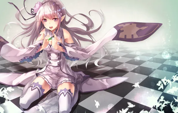 Crystal, girl, tile, elf, Emilia, Re: Zero kara hajime chip isek or Seikatsu