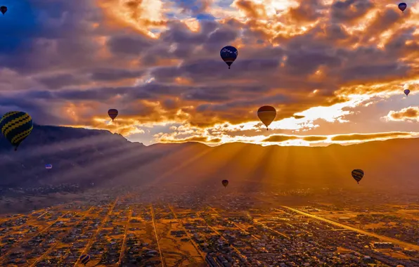 Picture mountains, balloon, valley, panorama, USA, Albuquerque, International Balloon Fiesta