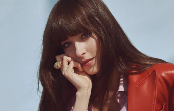 Picture look, girl, light, actress, brunette, jacket, beautiful, Dakota Johnson