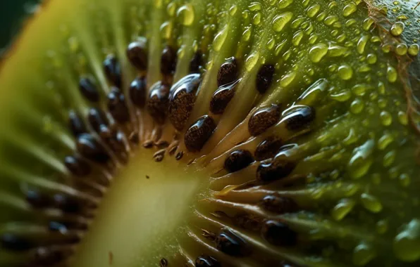 Drops, macro, food, kiwi, slice, fruit, seeds, delicious