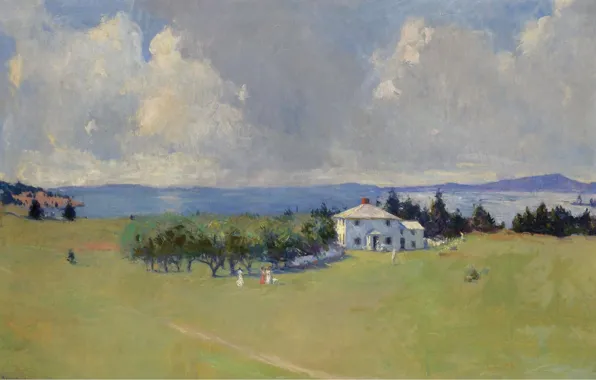 Picture trees, landscape, home, picture, Frank Weston Benson, Frank Benson, Wooster Farm