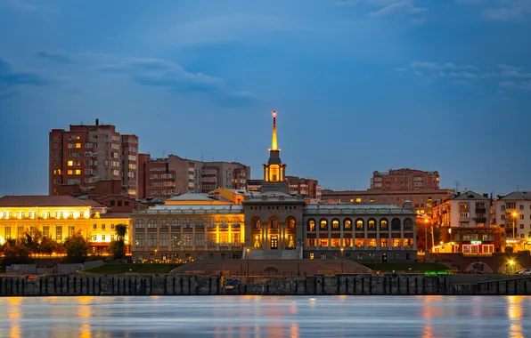 The city, the evening, Krasnoyarsk, Enisey, River station