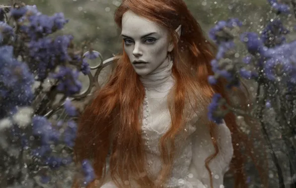 Girl, hair, elf, doll, red