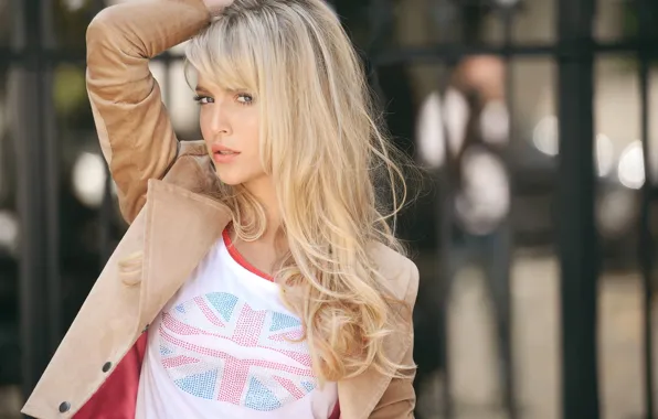 Picture girl, model, actress, flag, t-shirt, blonde, jacket, Luisana Lopilato