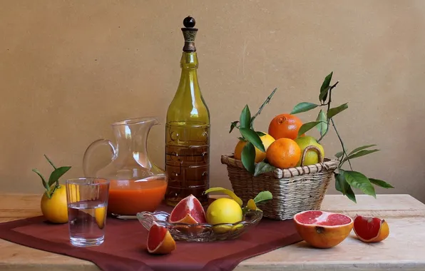 Lemon, orange, juice, still life, red orange