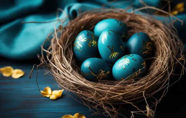 Flowers, holiday, eggs, spring, blue, Easter, socket, bokeh