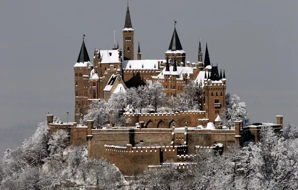Picture winter, frost, snow, the city, castle, mountain, Germany, Germany