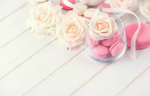Picture flowers, roses, dessert, pink, flowers, cakes, sweet, sweet