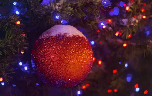 Snow, blue, red, toy, new year