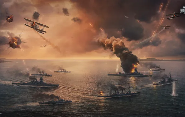 The ocean, Sea, The plane, Smoke, Aircraft, Fire, Ship, Battle