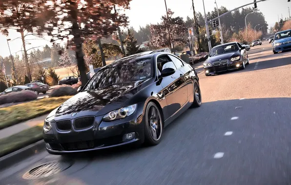 Road, bmw, speed, black, blue