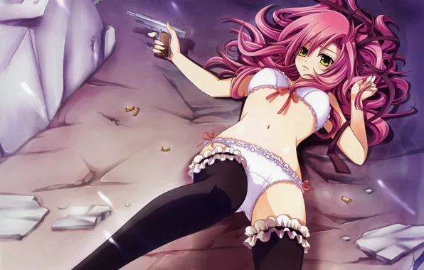 Girl, fragments, gun, weapons, stockings, sleeve