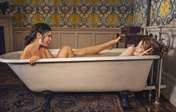 Bathroom, the series, naked, actress, laugh, Lily James, Lily James, Emily Beecham